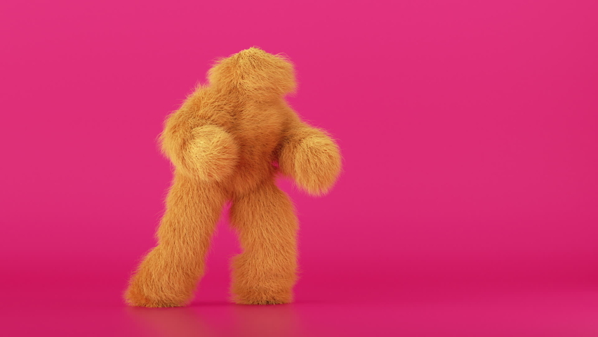 3d cartoon character hairy beast dancing hip hop over pink background, person wearing yellow furry monster costume, funny mascot looping animation, modern minimal seamless motion design Royalty-Free Stock Footage #1061667319
