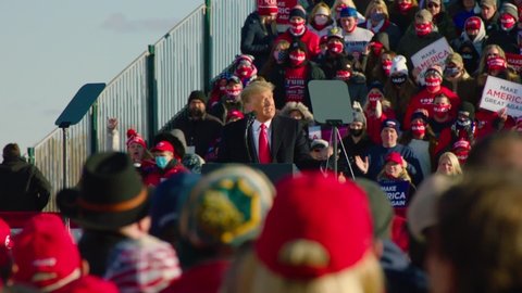 Green Bay, Wisconsin / USA - October 30 2020: President Donald Trump holds a Make America Great Again MAGA rally for the 2020 US Presidential Election Campaign