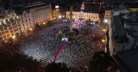 Aerial shot of United National Movement Political event in Tbilisi, Georgia. Manifestation, protesting government of Georgia. Tbilisi.Georgia.10.28.2020