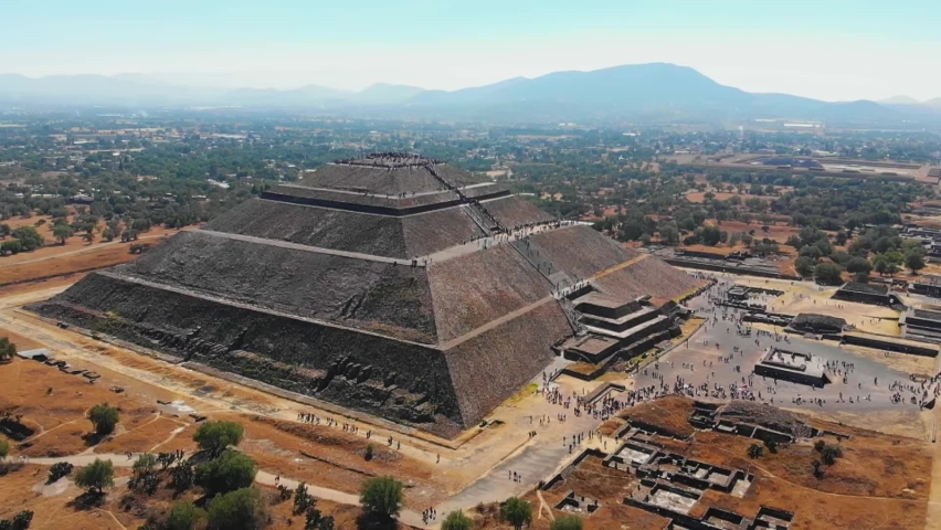 Aerial view of the sun pyramid of the Aztec culture in Teotihucan Mexico | Shutterstock HD Video #1061683861