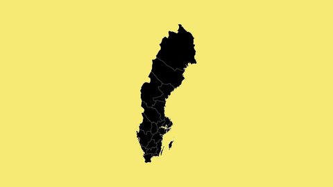 Zoom Out Animation High Detailed Map Of Sweden With Yellow Background