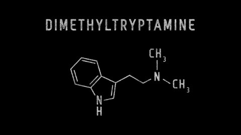 DMT or Dimethyltryptamine Molecular Structure Symbol Sketch or Drawing Animation on Black Background and Green Screen