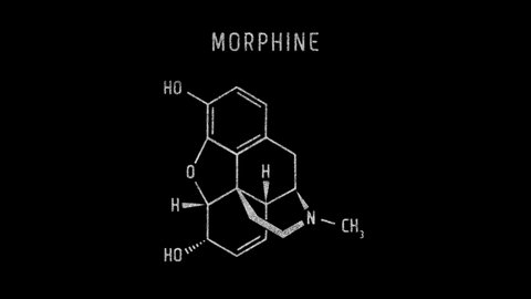Morphine Molecular Structure Symbol Sketch or Drawing Animation on black background and Green Screen