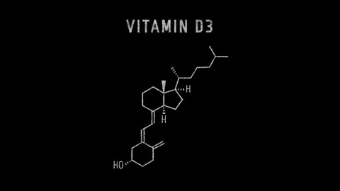 Cholecalciferol also known as vitamin D3 and colecalciferol Molecular Structure Symbol Sketch or Drawing Animation on black background and Green Screen