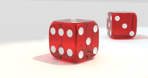 Two game dice, red, run on a white background