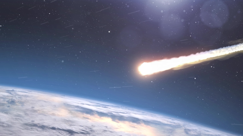 Meteor  Asteroid burns in atmosphere Earth, Realistic vision
Meteor burning on fire while enter earth blue atmosphere
 | Shutterstock HD Video #1061712151