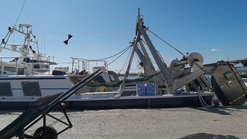 Footage of fishing boats in castellon port, spain