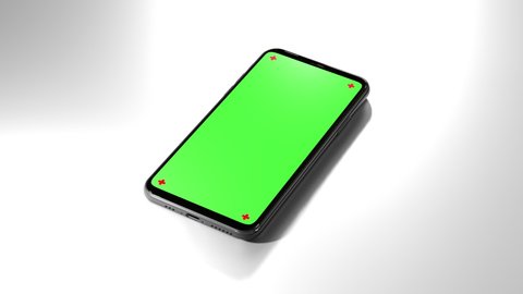 Phone mobile technology cell phone put on table green screen in chroma key phone touch message display with luma white and black key Alpha channel included in the end of the clip 3D rendering