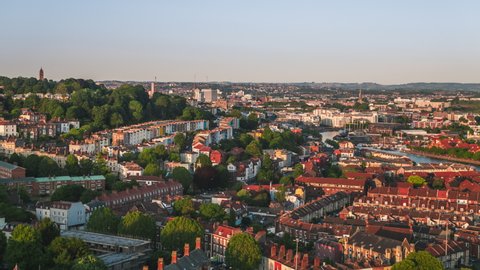 Aerial View Shot of Bristol UK, city full of life, United Kingdom sunset late afternoon