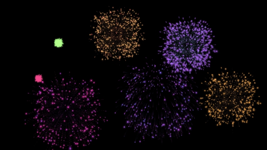 Shining Fireworks Show in the Night Sky. New Year Celebration. Colorful Fireworks Background. Isolated Fireworks Animation with Alpha Channel