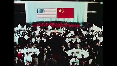 CIRCA 1972 - Premier Zhou Enlai hosts a banquet in honor of President Nixon and the First Lady's visit.