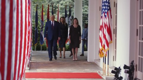 CIRCA 2020 - President Donald Trump nominates Amy Coney Barrett in a Rose Garden Ceremony at the White House, Washington DC.