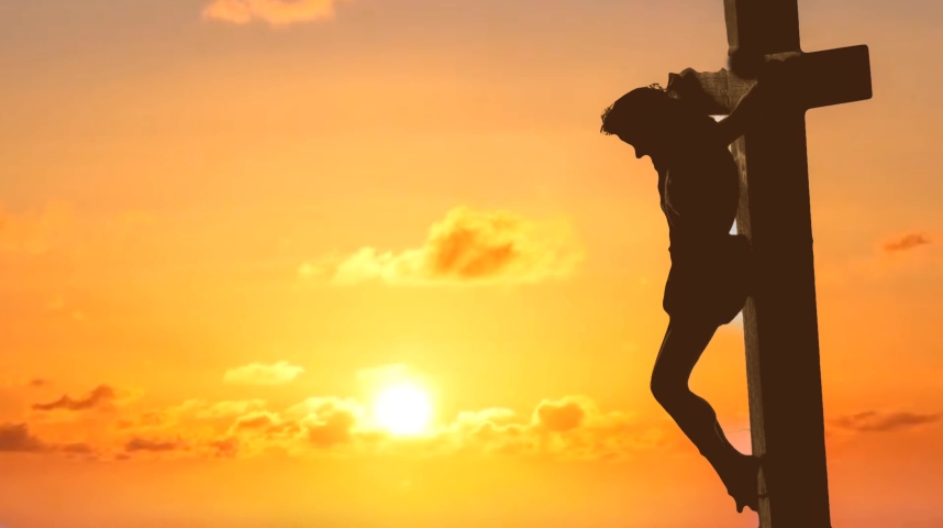 Jesus dying on the cross at sunset. High quality 4k footage | Shutterstock HD Video #1061722870
