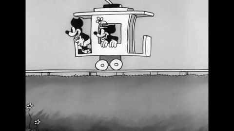 CIRCA 1931 - In this animated film, Foxy has a nightmare that he and his girlfriend are stuck on a runaway trolley.