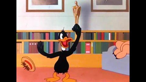 CIRCA 1943 - In this animated film, Daffy Duck plays the banjo and does a Carmen Miranda impersonation for Porky Pig.