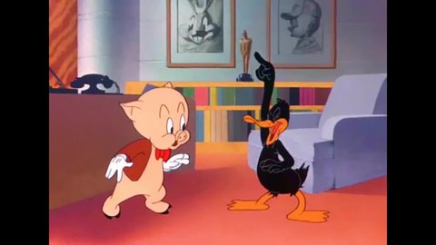CIRCA 1943 - In this animated film, Daffy Duck sings "I'm Just Wild About Harry" for talent scout Porky Pig on behalf of his young client.