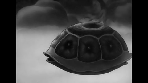 CIRCA 1942 - In this animated film, a turtle participates in a wartime blackout by pulling into his shell and fireflies turn their bulbs on and off.