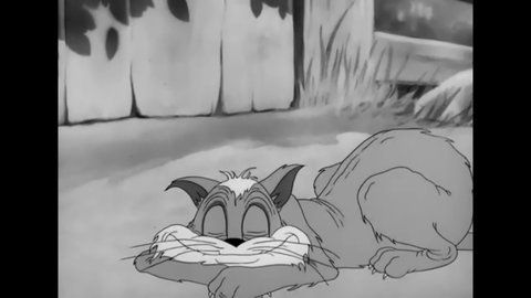 CIRCA 1942 - In this animated film, a dairy cow cries about her milk being taken from her and an old cat sleeps on the farm.
