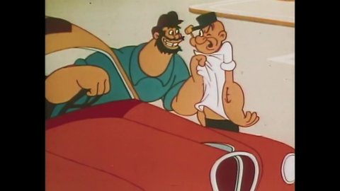 CIRCA 1954 - In this animated film, Bluto steals a taxi passenger from Popeye.