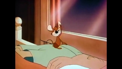 CIRCA 1952 - In this animated film, Popeye's snoring keeps a mouse awake so it pushes him out the window.