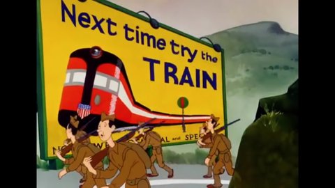 CIRCA 1941 - In this animated film, humorous depictions show US Army cavalrymen in training and infantrymen on the march.