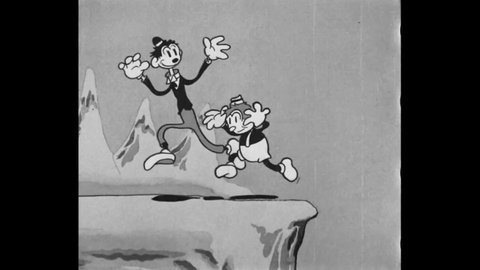 CIRCA 1931 - In this animated film, Dick and Larry encounter yodelers in the Alps, and lured into a building with Swiss cheese.