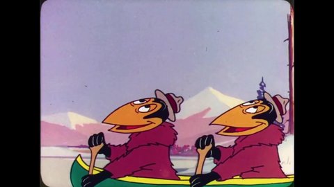 CIRCA 1951 - In this animated film, Heckle and Jeckle ice skate across a frozen lake and find footprints belonging to a criminal.