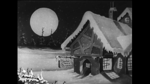 CIRCA 1933 - In this animated film, Santa brings an orphan boy to his workshop, where he meets singing toys.