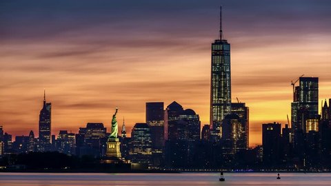 Timelapse with Lower Manhattan, Freedom Tower and The Statue of Liberty at sunrise (4k). For the 951MB HD MJPEG version, check Clip ID 10362044.