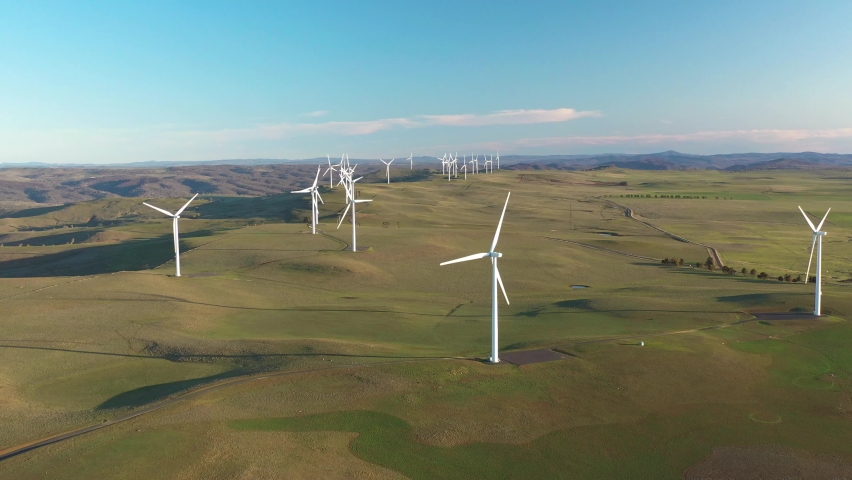 NEW SOUTH WALES, AUSTRALIA - CIRCA 2020 - An excellent aerial view of the Boco Rock Wind Farm in New South Wales, Australia.