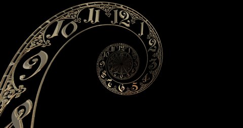 Classic gold spiral dial endlessly moving towards the camera.No arrows. It symbolizes the infinity of time.On black background. 3D render