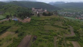 Aerial shot. Beautiful aerial video of an old castle. Shooting in 4K video. Cinematic Aerial Footage of a Hungarian castle. Boldogkoi var, Hungary, Europe