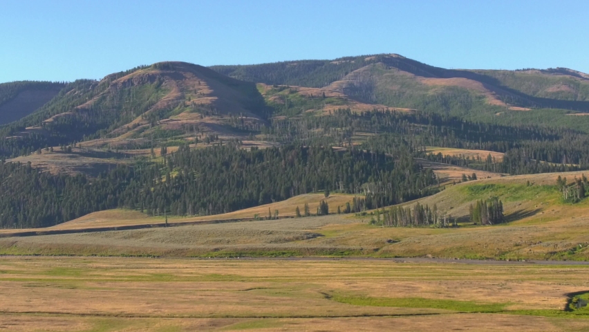 Static shot of Lamar Valley in Yellowstone National Park. High quality 4k footage