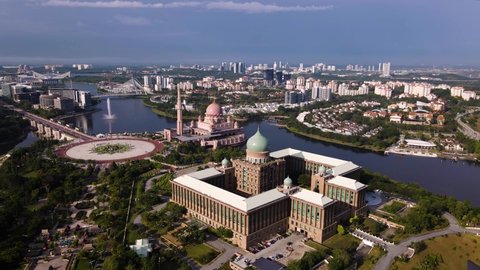 A 4K scenic aerial view of Putra Perdana, Prime minister office which a part of famous place in Putrajaya City in different perspective