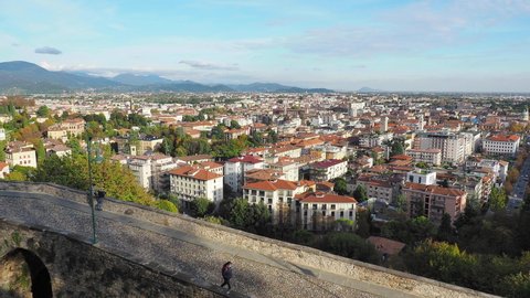 Bergamo, Italy. November 2, 2020. Amazing landscape at the downtown from the old town located on the top of the hill. Bergamo one of the beautiful city in Italy