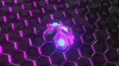 Animation Loop Color Wave on Hexagon Surface. Shockwave. 4K 3D Render.  Vídeo Stock