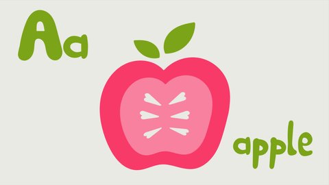 Animated letter A. Juicy bright apple. A cartoon about an apple for your vlog. Animated alphabet for children. Bright children's lettering. Motion design.