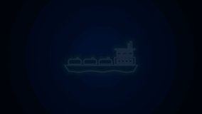 Glowing neon line Oil tanker ship icon isolated on black background. 4K Video motion graphic animation.