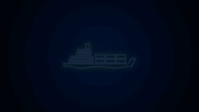 Glowing neon line Oil tanker ship icon isolated on black background. 4K Video motion graphic animation.