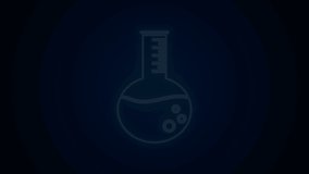 Glowing neon line Oil petrol test tube icon isolated on black background. 4K Video motion graphic animation.