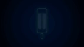 Glowing neon line Ice cream icon isolated on black background. Sweet symbol. 4K Video motion graphic animation.