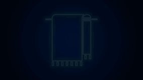Glowing neon line Towel on a hanger icon isolated on black background. Bathroom towel icon. 4K Video motion graphic animation.