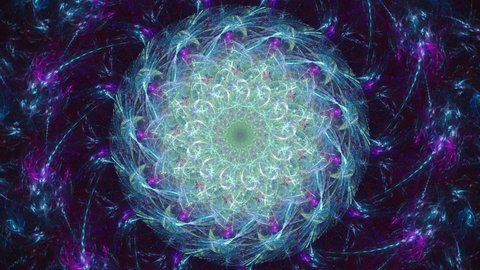 Endless looping fractal kaleidoscope mandala, beautiful and intricate patterns of color swirling and interlocking.