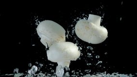 Mashrooms fly out of the water and fall back. Mashrooms in water. Champignons are falling - Powered by Shutterstock - Get 15% off with code: PIKWIZARD15