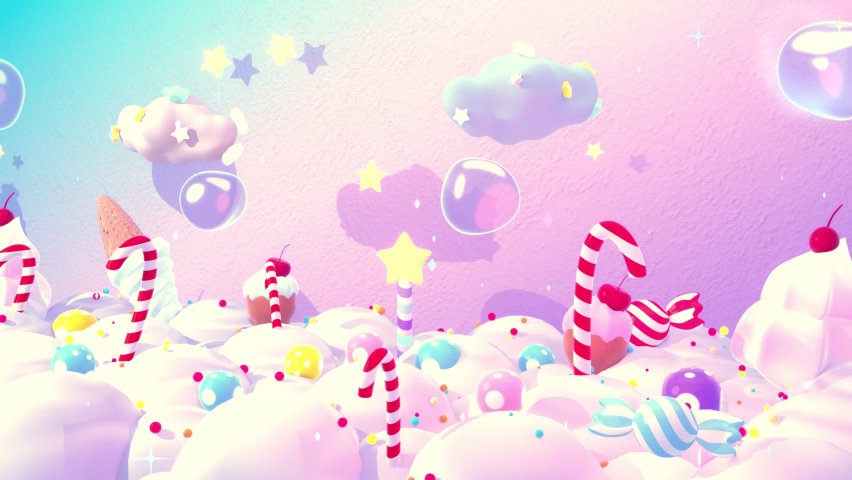 Looped horizontal scrolling background of sweet candy land animation. Royalty-Free Stock Footage #1061766211