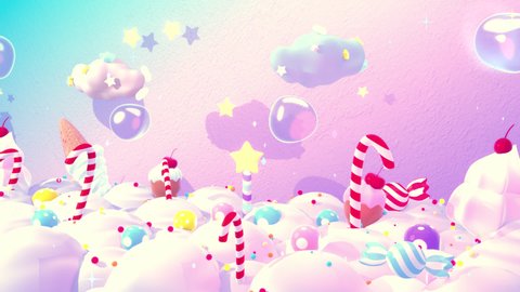 Looped horizontal scrolling background of sweet candy land animation.