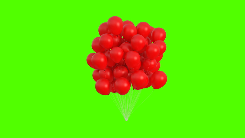 Bunch of Red Balloons Swaying in the Wind on a Green Background. 3d Animation. Ultra HD 4K 3840x2160