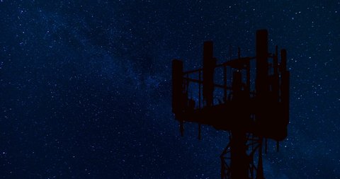 5g Antenna Cell Tower Trellis Milky Way Stars Night Timelapse