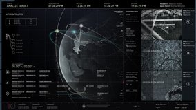 Modern spy technology for scanning and tracking location on the map from the satellite camera view. Global searching of Russian Federation. Moscow city is detected, Computer Screen - Powered by Shutterstock - Get 15% off with code: PIKWIZARD15