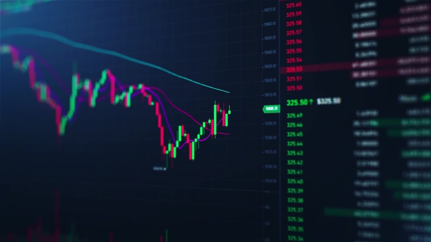Stock market and exchange data of price at market wall. Change and volume. Financial indexes change up and down over time. Concept of cryptocurrency and bitcoin BTC crypto trading Royalty-Free Stock Footage #1061774332